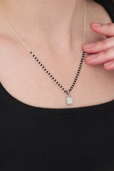 Square Cubic Zirconia Pendant and Earring Mangalsutra Set in Pure 925 Sterling Silver