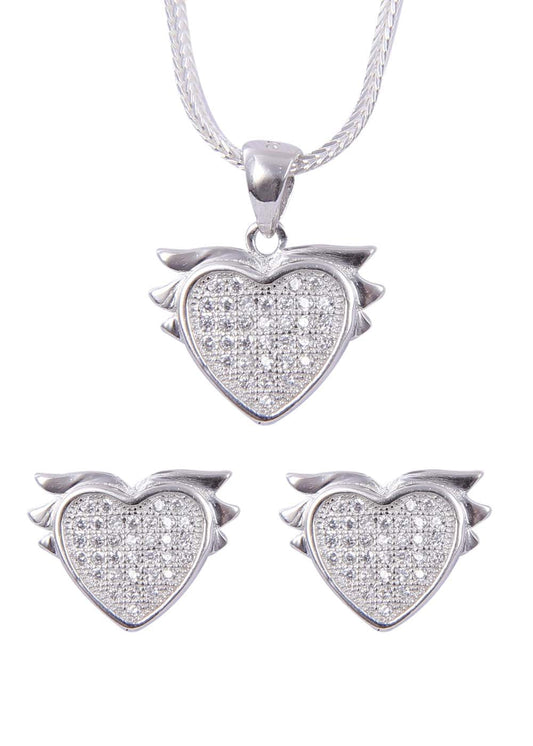Heart shape 92.5 Sterling Silver CZ Pendant Set with Chain