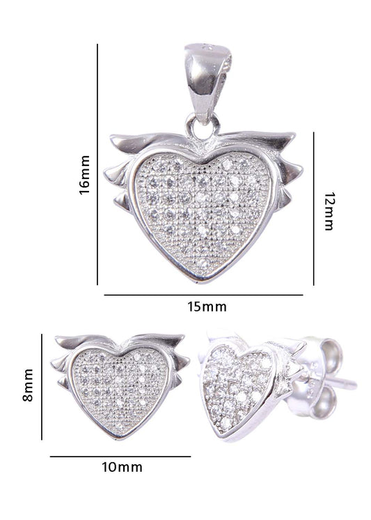 Heart shape 92.5 Sterling Silver CZ Pendant Set with Chain