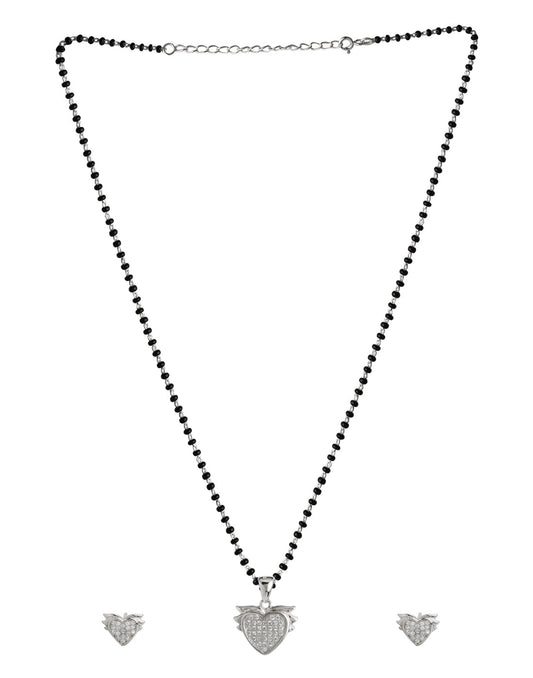 Sweet Heart Pendant and Earring Mangalsutra Set in925 Sterling Silver