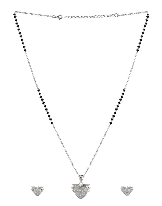 Sweet Heart Pendant and Earring Mangalsutra Set in925 Sterling Silver