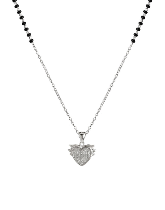 Sweet Heart Pendant and Earring Mangalsutra Set in925 Sterling Silver