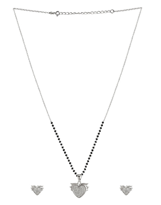 Sweet Heart Pendant and Earring Mangalsutra Set in925 Sterling Silver