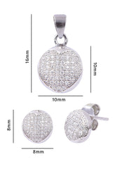 Round Cz Stone Pendant and Earring Mangalsutra Set in 925 Sterling Silver