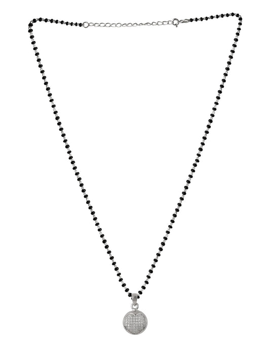 Round Cz Stone Pendant and Earring Mangalsutra Set in 925 Sterling Silver