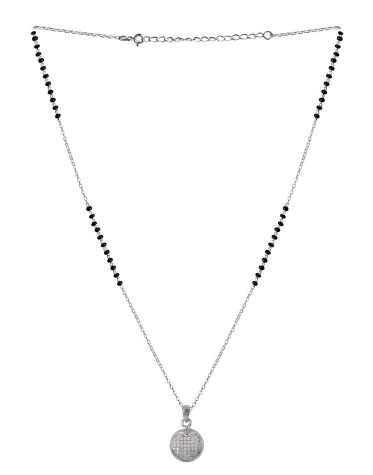 Round Cz Stone Pendant and Earring Mangalsutra Set in 925 Sterling Silver