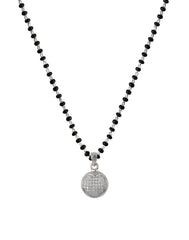 Round Cz Stone Pendant and Earring Mangalsutra Set in 925 Sterling Silver