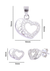 Designer Heart Pendant and Earring Mangalsutra Set in Pure 925 Sterling Silver
