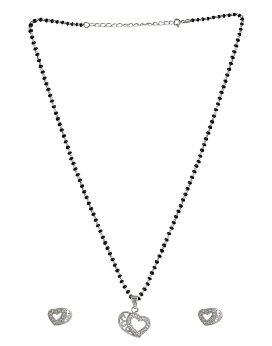 Designer Heart Pendant and Earring Mangalsutra Set in Pure 925 Sterling Silver