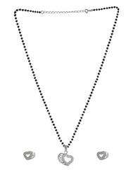 Designer Heart Pendant and Earring Mangalsutra Set in Pure 925 Sterling Silver
