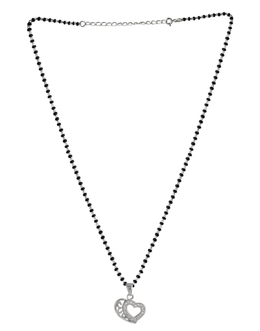 Designer Heart Pendant and Earring Mangalsutra Set in Pure 925 Sterling Silver