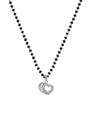 Designer Heart Pendant and Earring Mangalsutra Set in Pure 925 Sterling Silver