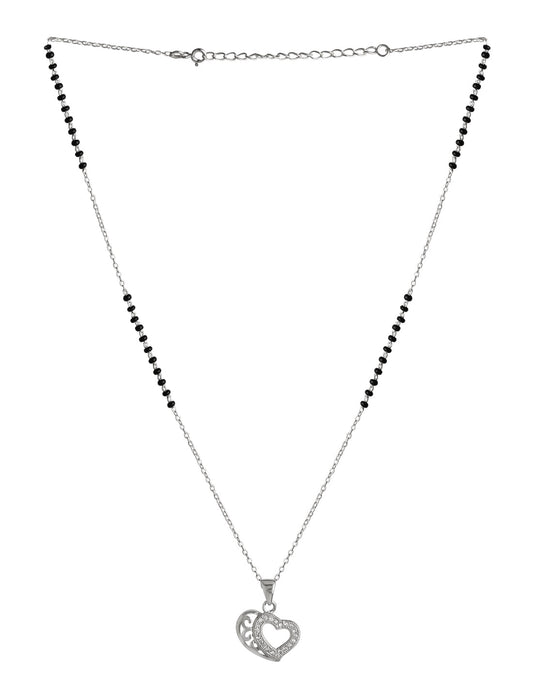 Designer Heart Pendant and Earring Mangalsutra Set in Pure 925 Sterling Silver