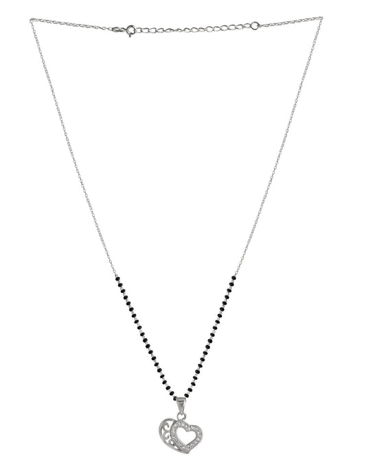 Designer Heart Pendant and Earring Mangalsutra Set in Pure 925 Sterling Silver