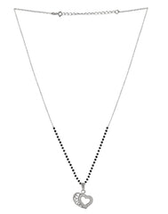 Designer Heart Pendant and Earring Mangalsutra Set in Pure 925 Sterling Silver