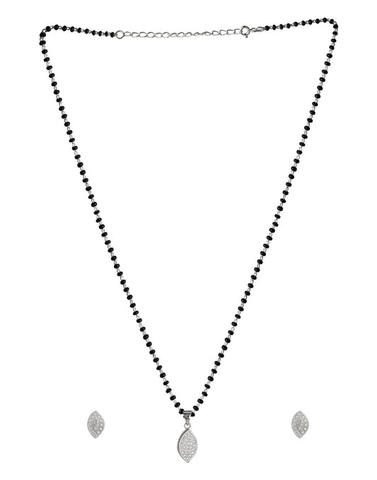 Pear Shape Pendant and Earring Mangalsutra Set in 925 Sterling Silver