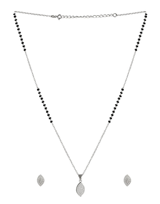 Pear Shape Pendant and Earring Mangalsutra Set in 925 Sterling Silver