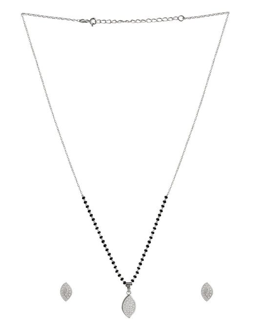 Pear Shape Pendant and Earring Mangalsutra Set in 925 Sterling Silver