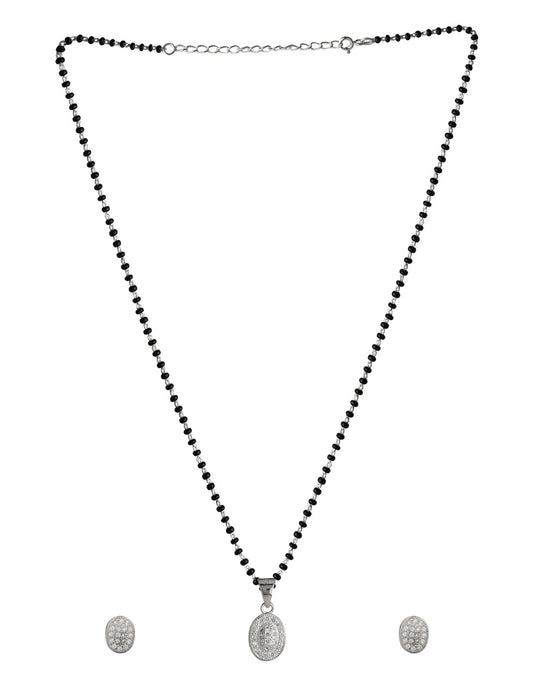 Oval Pendant and Earring Mangalsutra Set in Pure 925 Sterling Silver