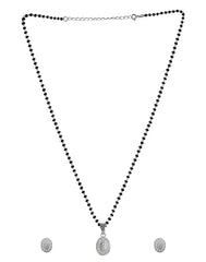 Oval Pendant and Earring Mangalsutra Set in Pure 925 Sterling Silver