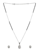 Oval Pendant and Earring Mangalsutra Set in Pure 925 Sterling Silver