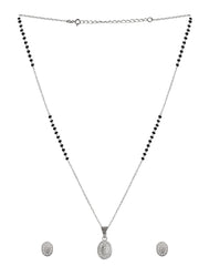 Oval Pendant and Earring Mangalsutra Set in Pure 925 Sterling Silver