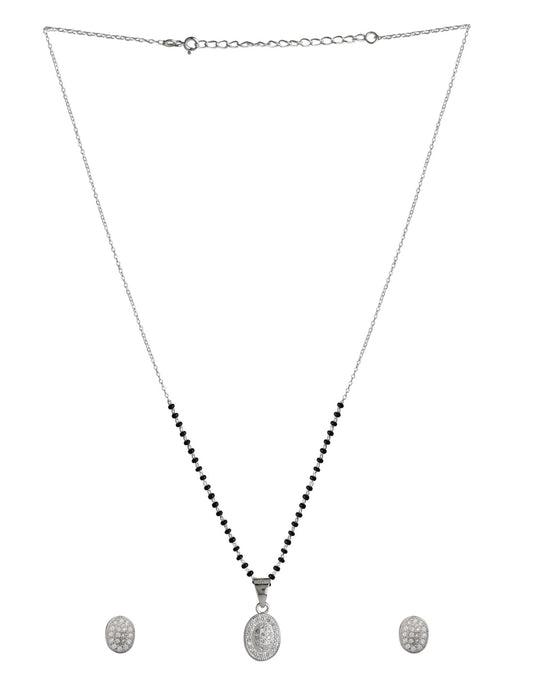 Oval Pendant and Earring Mangalsutra Set in Pure 925 Sterling Silver