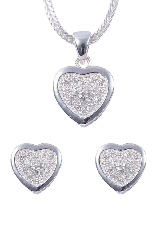 Heart shape 92.5 Sterling Silver CZ Pendant Set with Chain