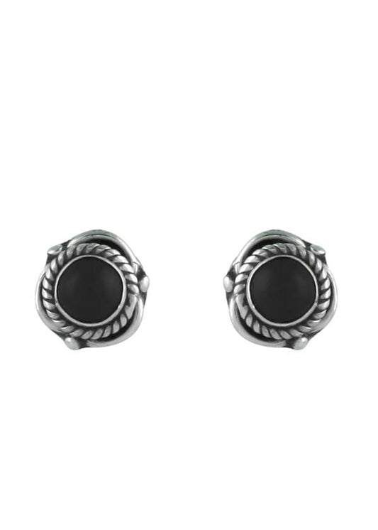 92.5 Sterling Silver Designer Black Onyx Precious Stone Stud Earrings