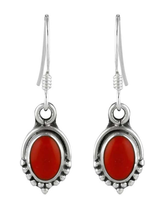 925 Sterling Silver Handmade Dangler Hanging Earrings with Red Coral Stone