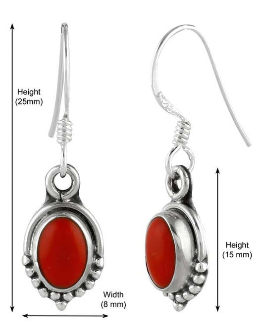 925 Sterling Silver Handmade Dangler Hanging Earrings with Red Coral Stone