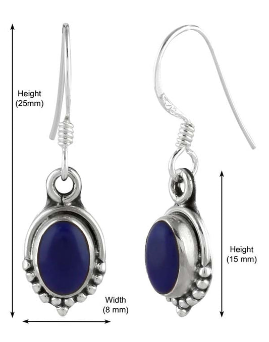 925 Sterling Silver Handmade Dangler Hanging Earrings with Lapis Lazuli Stone