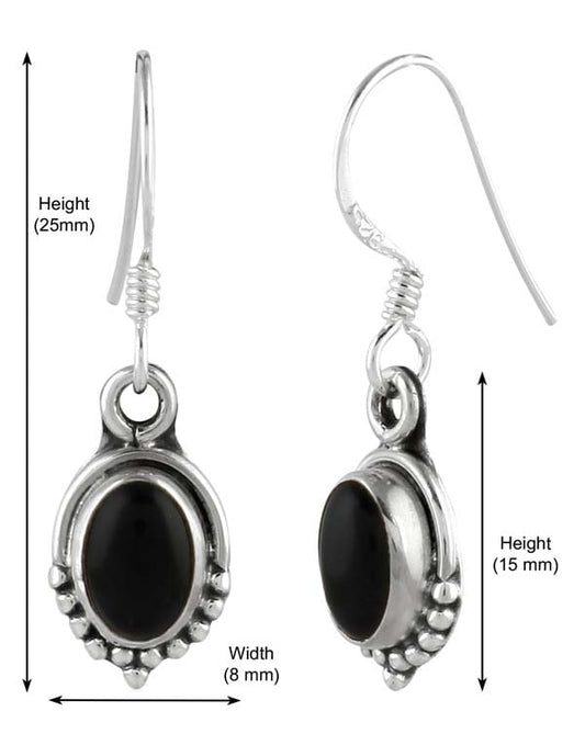 925 Sterling Silver Handmade Dangler Hanging Earrings with Black Onyx Stone