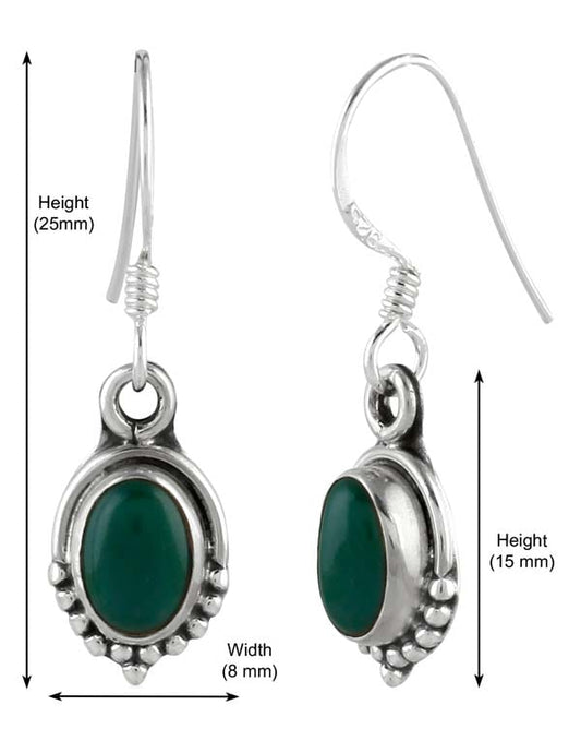 925 Sterling Silver Handmade Dangler Hanging Earrings with Green Jade Stone