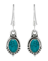 925 Sterling Silver Handmade Dangler Hanging Earrings with Blue Turquoise Stone