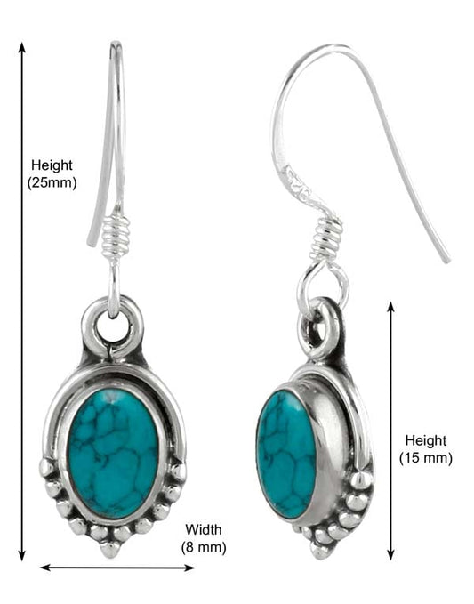 925 Sterling Silver Handmade Dangler Hanging Earrings with Blue Turquoise Stone