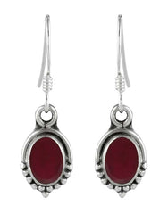 925 Sterling Silver Handmade Dangler Hanging Earrings with Ruby Stone