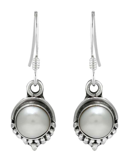 925 Sterling Silver Handmade Dangler Hanging Earrings with White Pearl