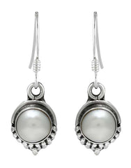 925 Sterling Silver Handmade Dangler Hanging Earrings with White Pearl