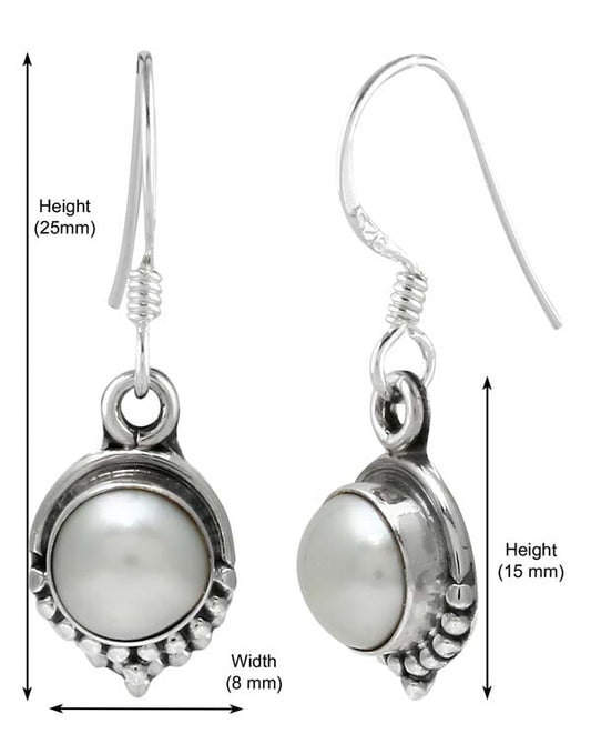 925 Sterling Silver Handmade Dangler Hanging Earrings with White Pearl