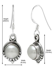 925 Sterling Silver Handmade Dangler Hanging Earrings with White Pearl