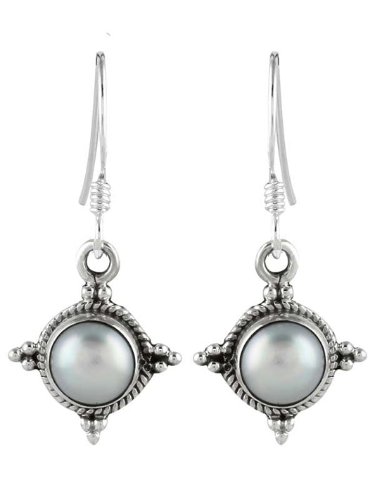 925 Sterling Silver Handmade Dangler Hanging Earrings with White Pearl