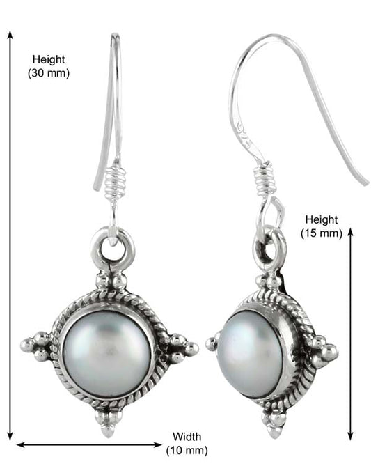 925 Sterling Silver Handmade Dangler Hanging Earrings with White Pearl