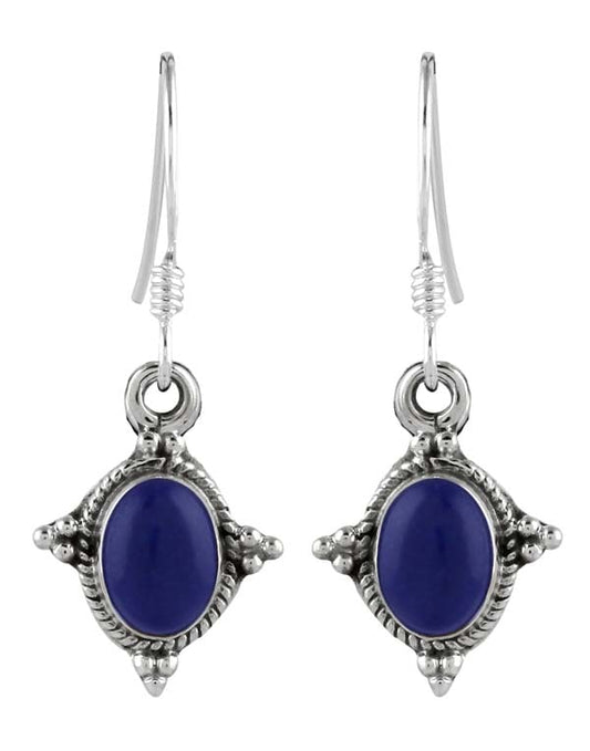925 Sterling Silver Handmade Dangler Hanging Earrings with Lapis Lazuli Stone