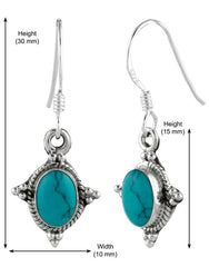 925 Sterling Silver Handmade Dangler Hanging Earrings with Blue Turquoise Stone