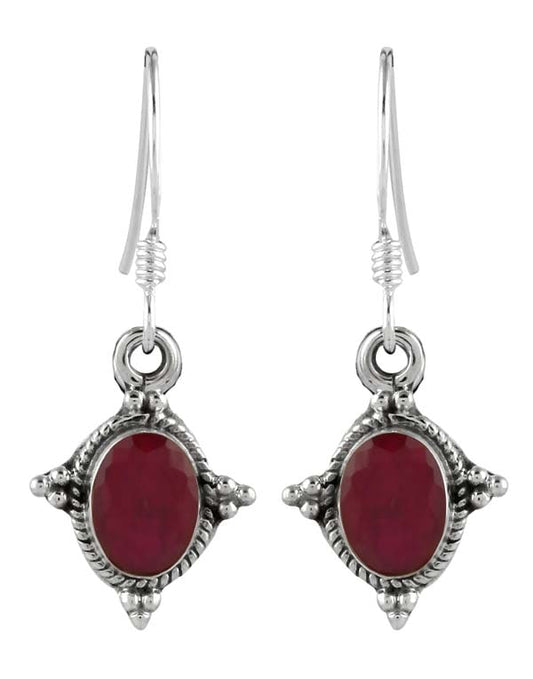 925 Sterling Silver Handmade Dangler Hanging Earrings with Ruby Stone