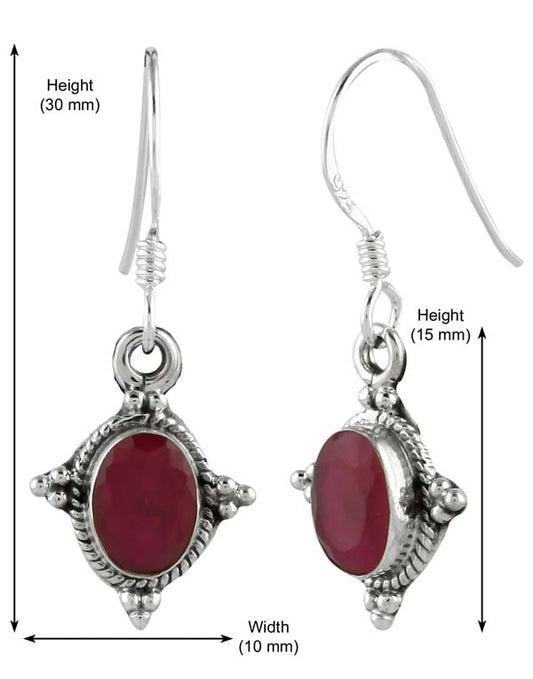 925 Sterling Silver Handmade Dangler Hanging Earrings with Ruby Stone