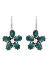 925 Sterling Silver Flower Dangler Hanging Earrings with Emerald Stone