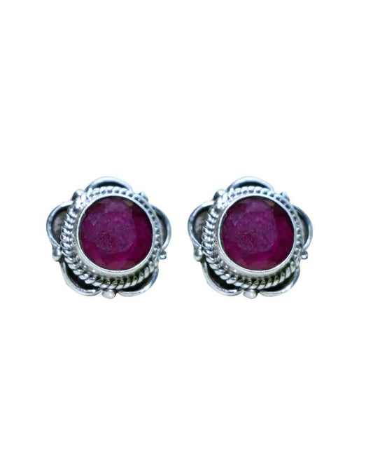 Trendy Looking Ruby Stone Studs in 92.5 Sterling Silver