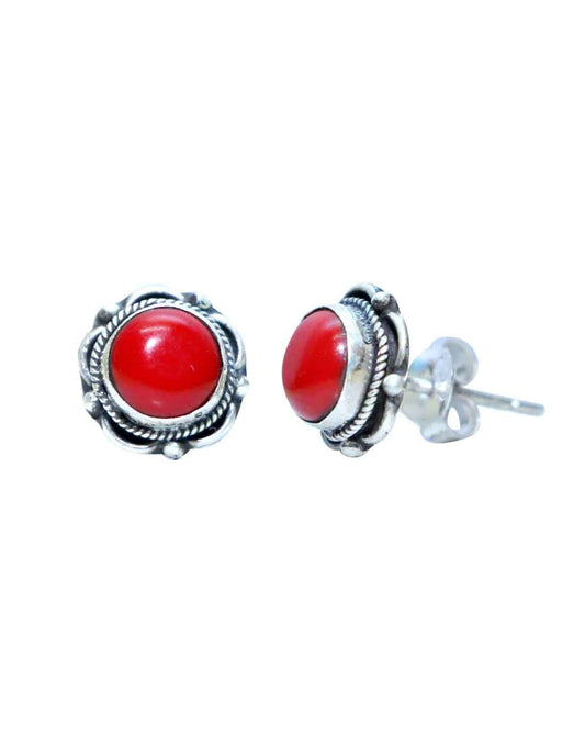 Good Looking Red Coral  Stone Studs in 92.5 Sterling Silver